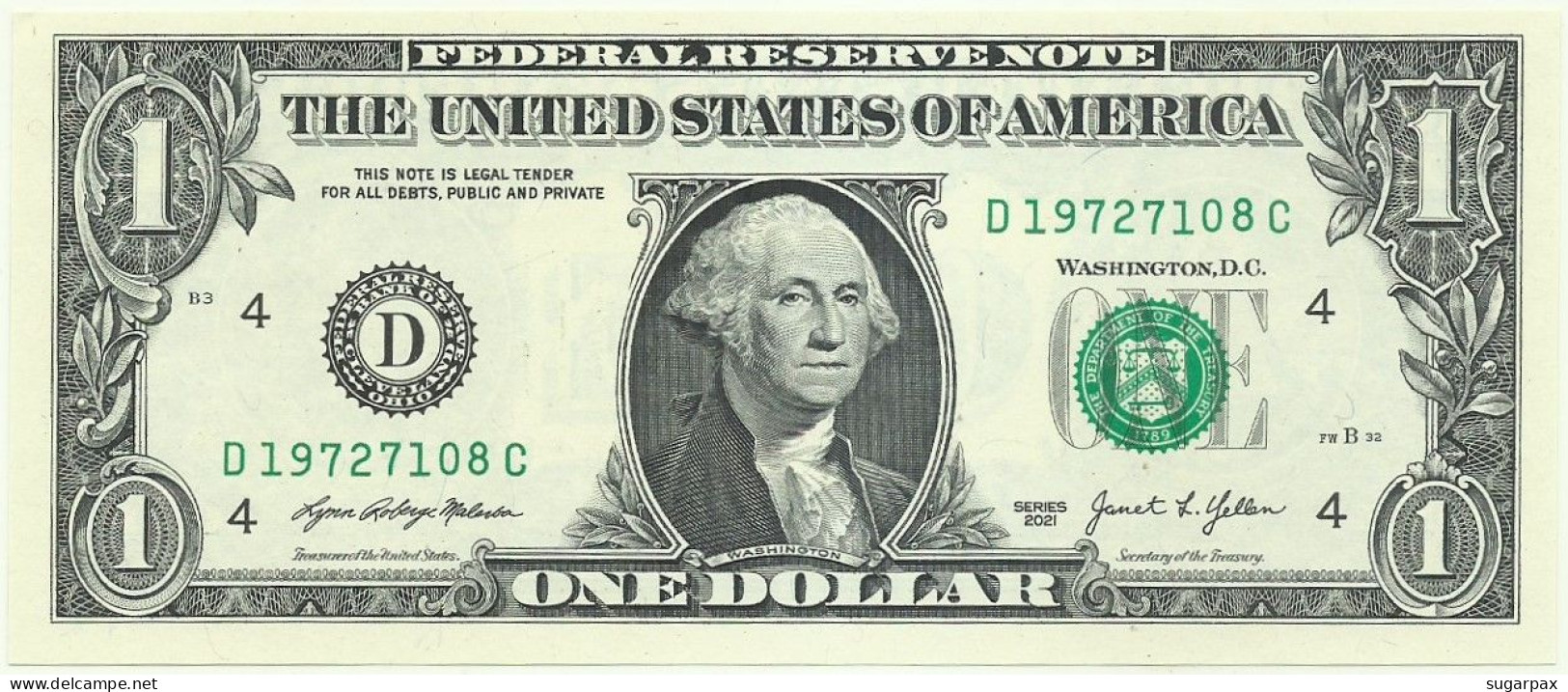 U. S. A. - 1 DOLLAR - 2021 - Pick 549 - Unc. - ( D - 4 ) ( Bank Of Cleveland - Ohio ) - Billets De La Federal Reserve (1928-...)