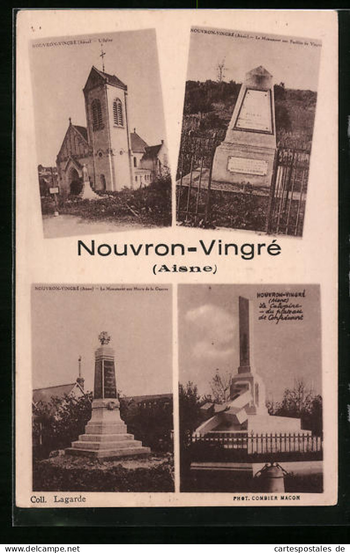 CPA Nouvron-Vingré, L`Église, La Monument Aux Morts De La Guerre  - Other & Unclassified