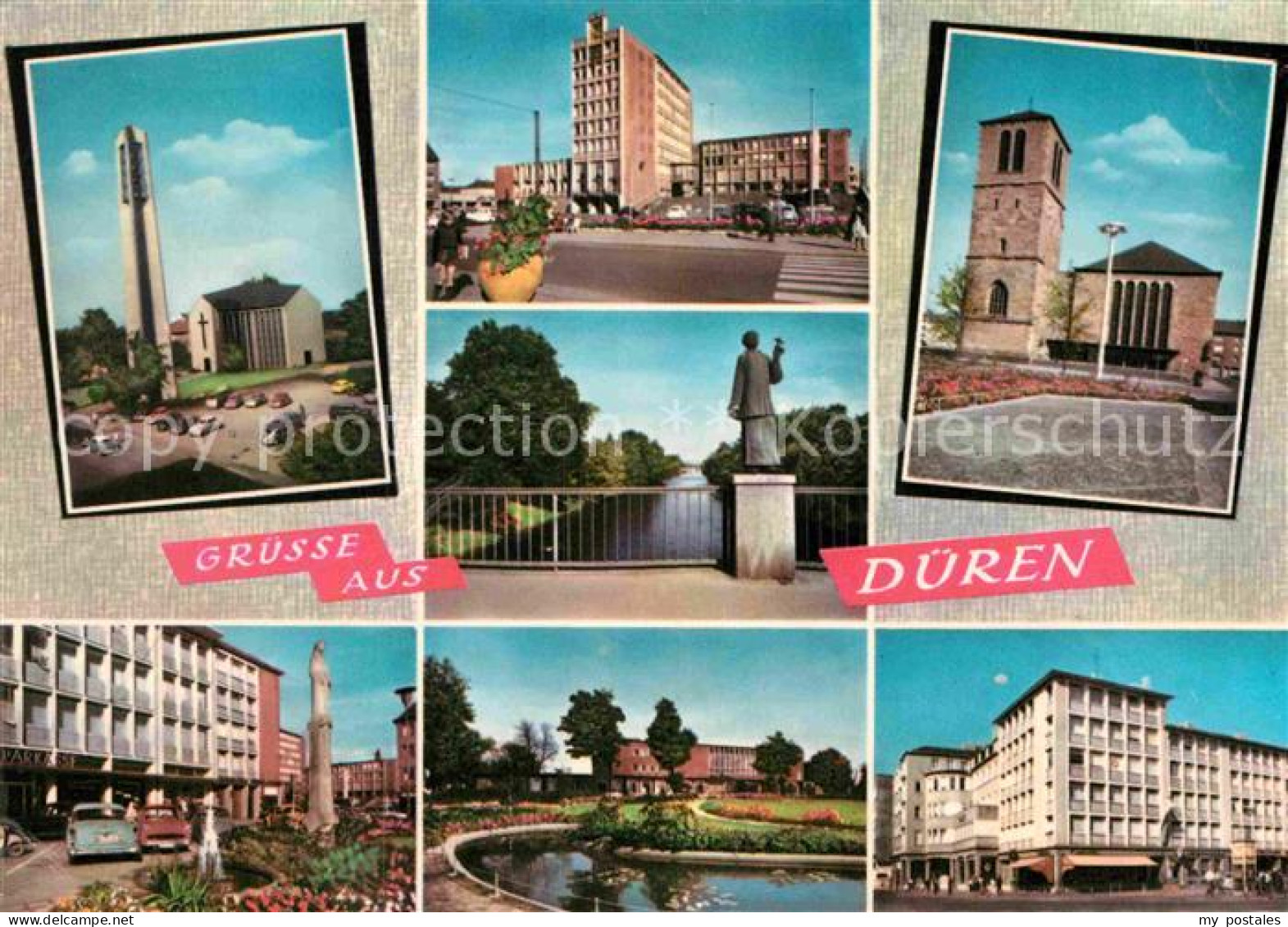 72916946 Dueren Rheinland Kirche Rathaus Statue Brunnen Teich Innenstadt Dueren - Dueren