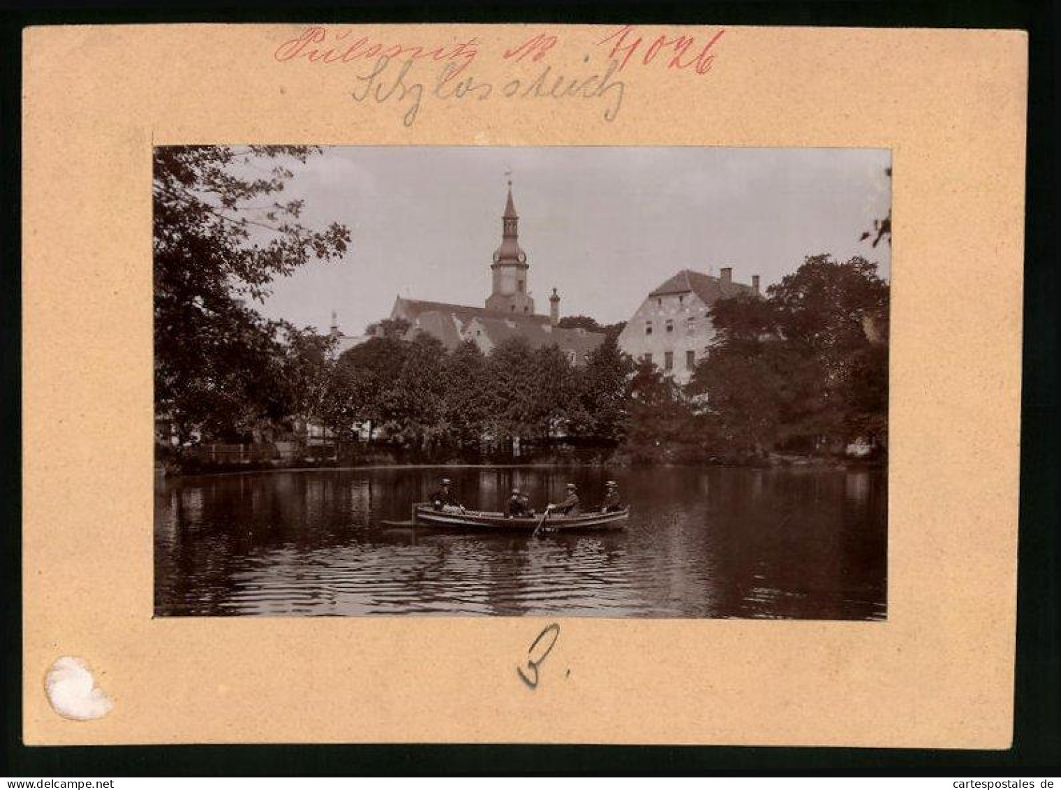 Fotografie Brück & Sohn Meissen, Ansicht Pulsnitz, Ruderboot Auf Dem Schlossteich  - Places