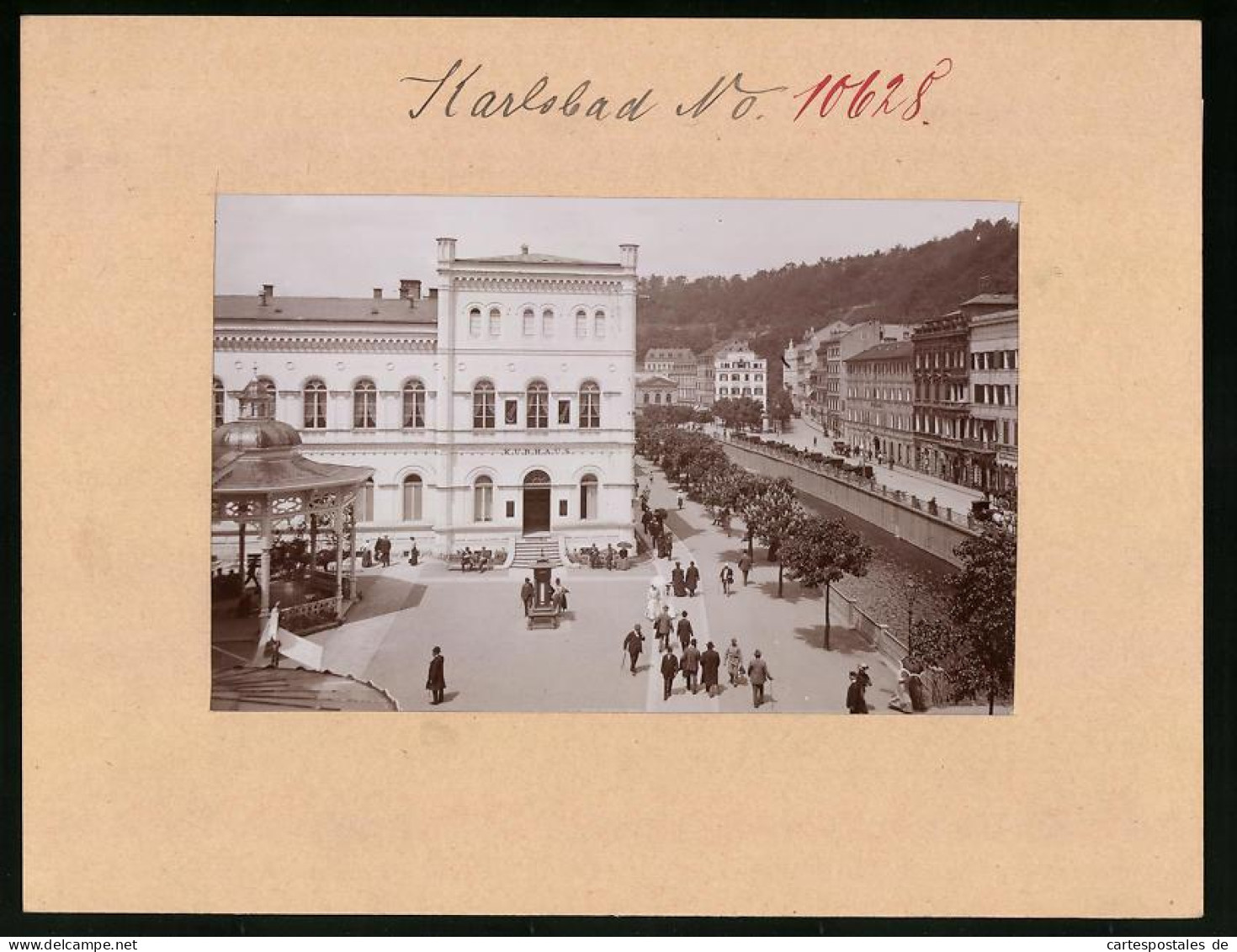 Fotografie Brück & Sohn Meissen, Ansicht Karlsbad, Uferpartie Mit Kurhaus & Pavillon  - Lieux