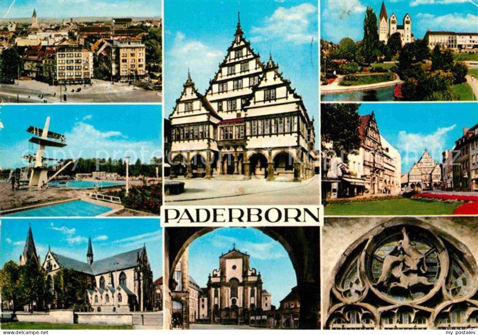 72914724 Paderborn Stadtpanorama Freibad Dom Rathaus Kirche Paderanlagen Marienp - Paderborn