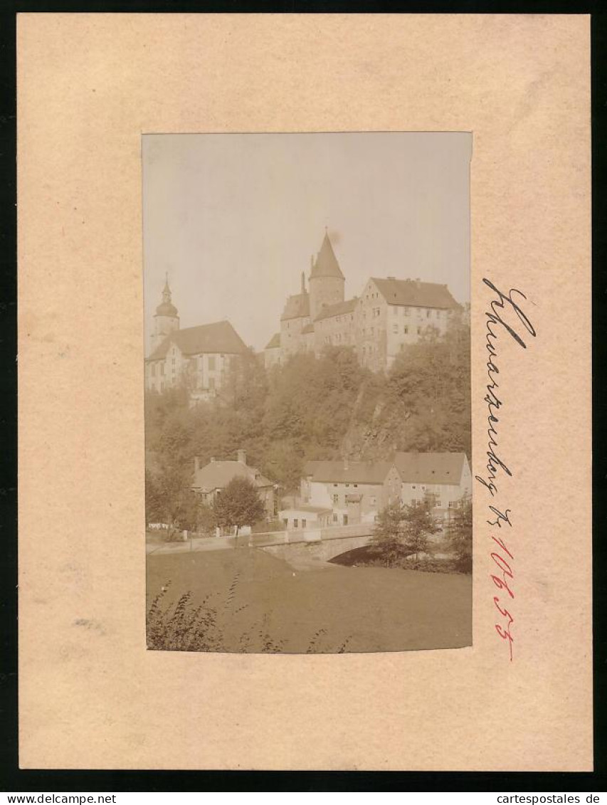 Fotografie Brück & Sohn Meissen, Ansicht Schwarzenberg I. Erzg., Teilansicht Des Ortes Mit Blick Zur Kirche Und Schlo  - Places