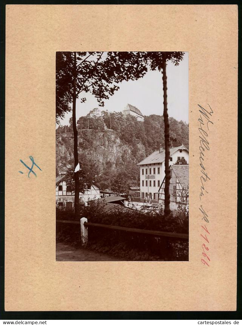 Fotografie Brück & Sohn Meissen, Ansicht Wolkenstein I. Erz., Warenhandlung Max Dietrich Mit Blick Zum Schloss  - Lieux