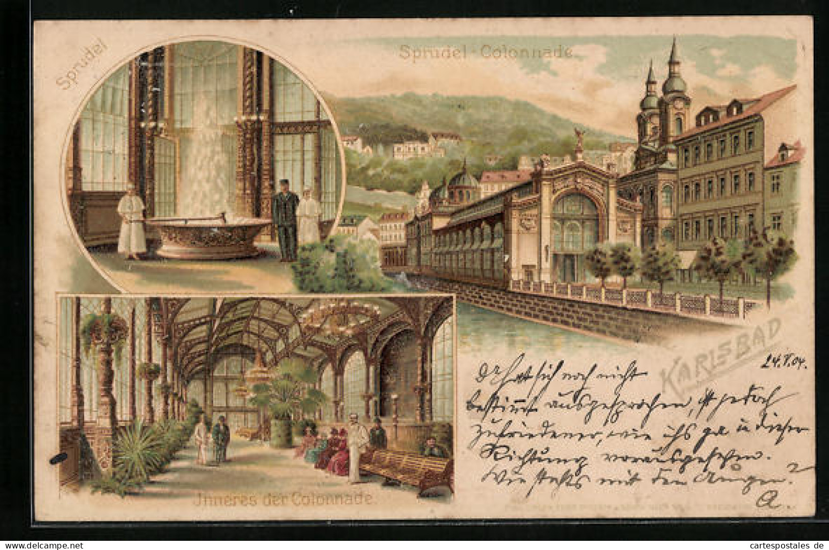 Lithographie Karlsbad, Sprudel-Colonnade, Inneres Der Colonnade  - Tchéquie