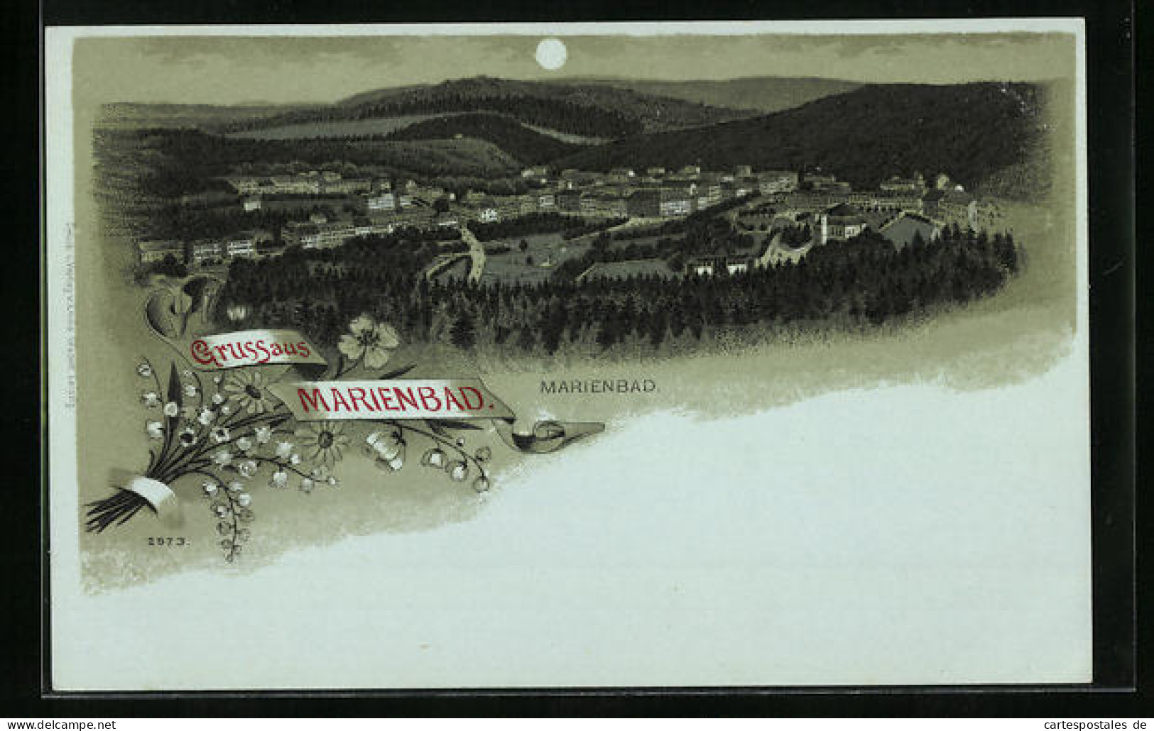 Mondschein-Lithographie Marienbad, Ortsansicht Aus Der Vogelschau  - Tchéquie