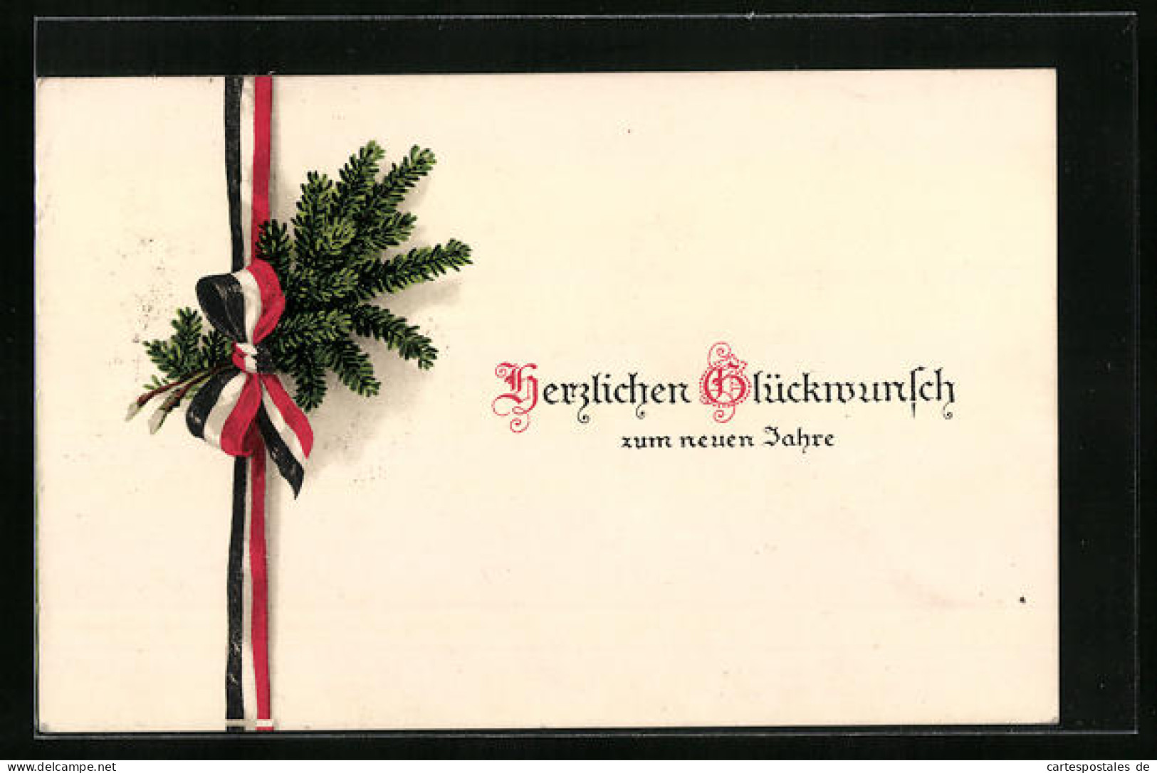 AK Neujahrsgruss Mit Tannennadeln Und Schwarz-weiss-roter Schleife  - War 1914-18