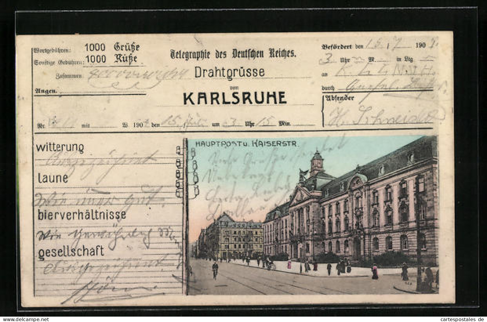 AK Karlsruhe, Hauptpost Und Kaiserstrasse  - Poste & Facteurs