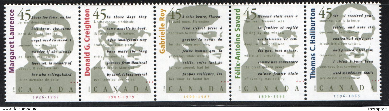 1998  Canadian Authors Se-tenant Strip Of 5 From Booklet  Sc 1753a MNH - Nuovi