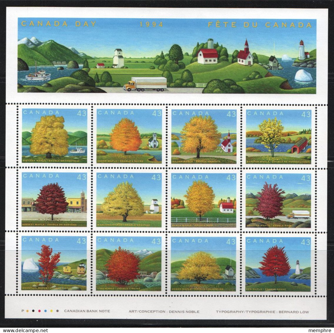 1994  Maple Trees Sheet Of 12 Se-tenant Sc 1524 MNH - Nuevos