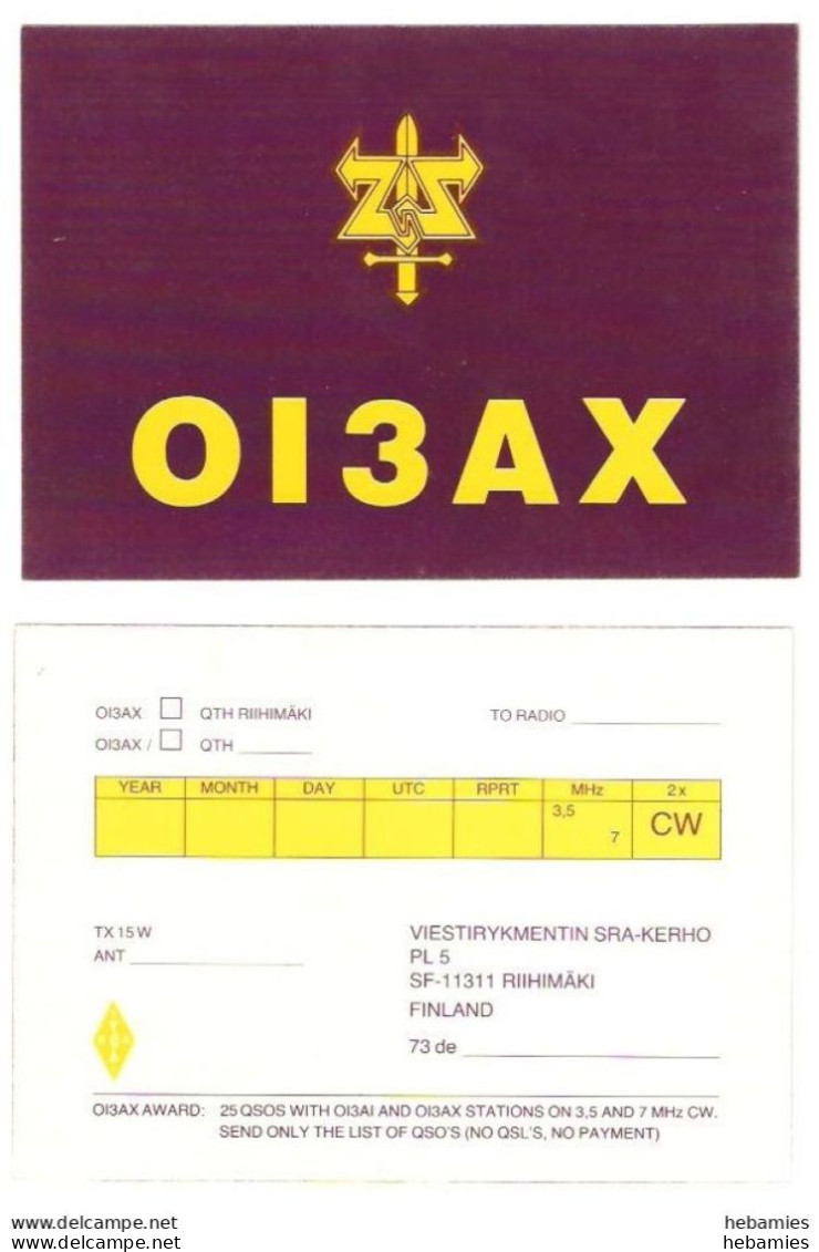 QSL -card - The FINNISH ARMY - THE SIGNAL REGIMENT - OI3AX - - Amateurfunk