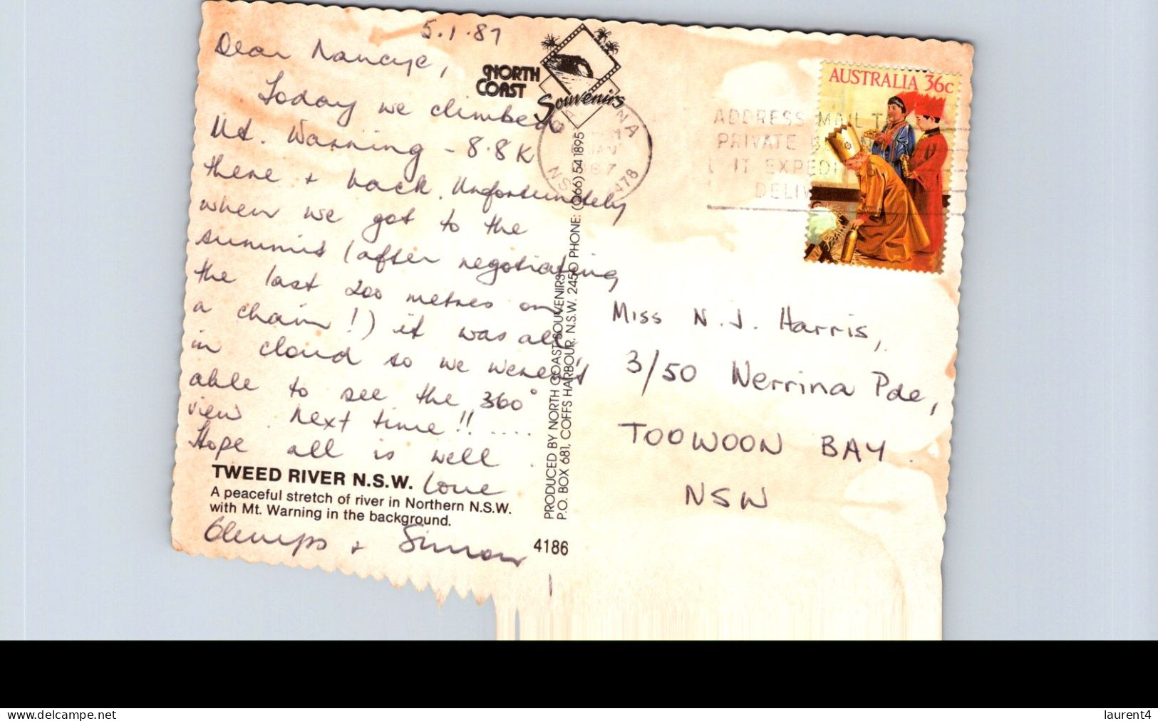 12-5-2024 (4 Z 46) Australia (posted With 36c Christmas Stamp In 1987) NSW - Tweed River - Sonstige & Ohne Zuordnung