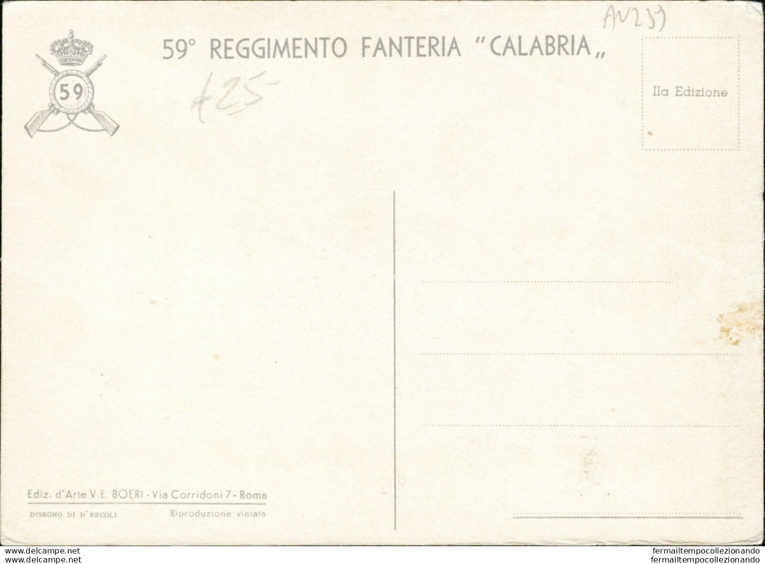 An239 Cartolina Militare 59 Reggimento Fanteria Calabria - Franquicia