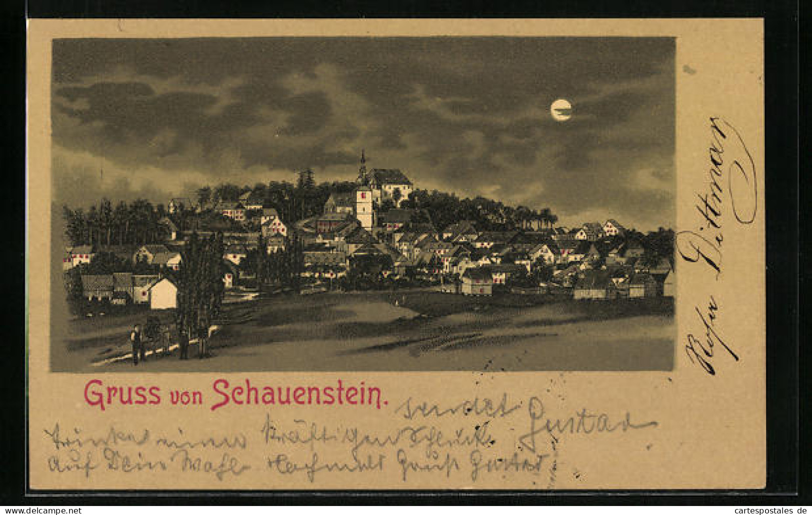 Mondschein-Lithographie Schauenstein, Totalansicht Der Ortschaft  - Other & Unclassified