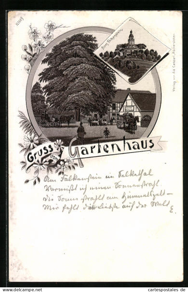 Lithographie Pansfelde, Gasthaus Gartenhaus, Burg Falkenstein  - Sonstige & Ohne Zuordnung