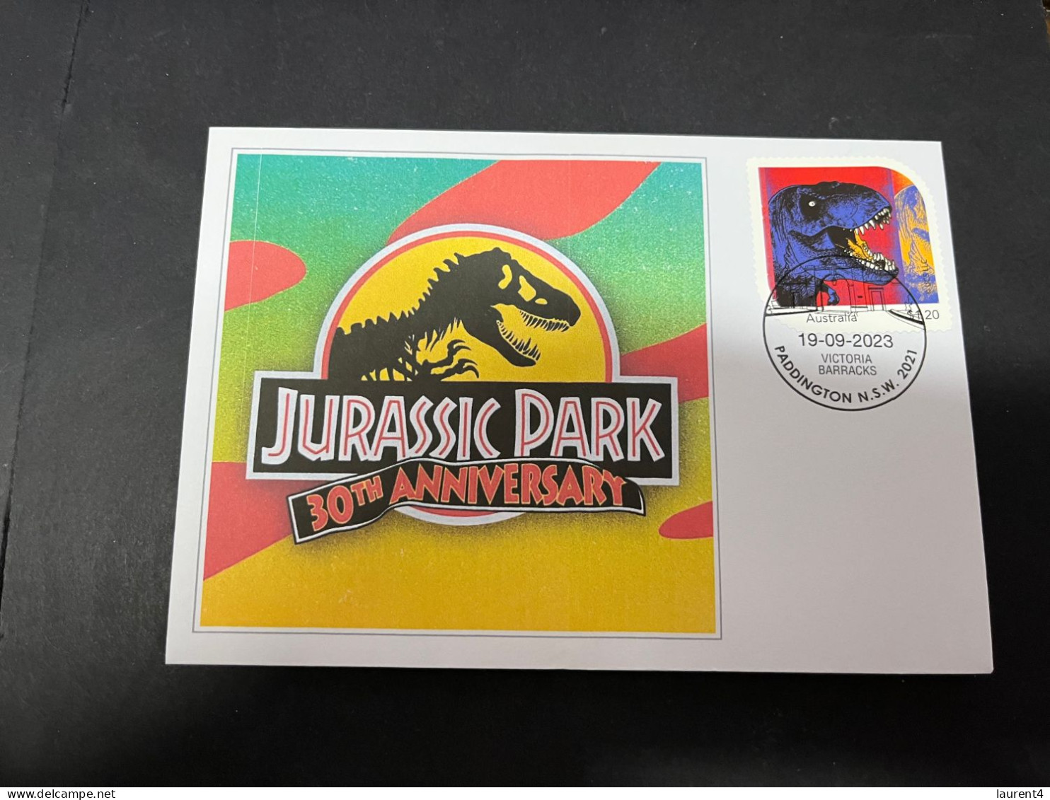 13-5-2024 (4 Z 47 A) Australian Personalised Stamp Isssued For Jurassic Park 30th Anniversary (Dinosaur) - Prehistorics