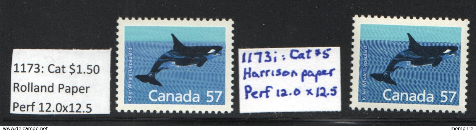 1988   Killer Whale 57¢ Definitive 2 Different Papers  Sc 1173, 1173i   MNH - Ongebruikt