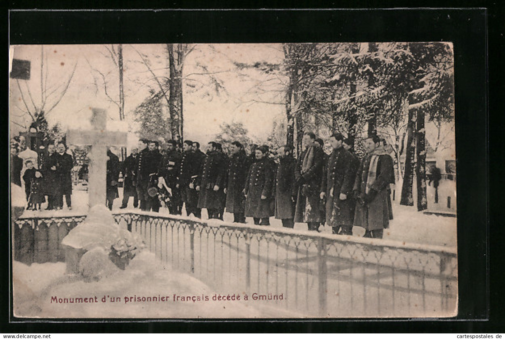 AK Gmünd, Monument Für Französische Kriegsgefangene Mit Soldaten Im Schnee  - Weltkrieg 1914-18