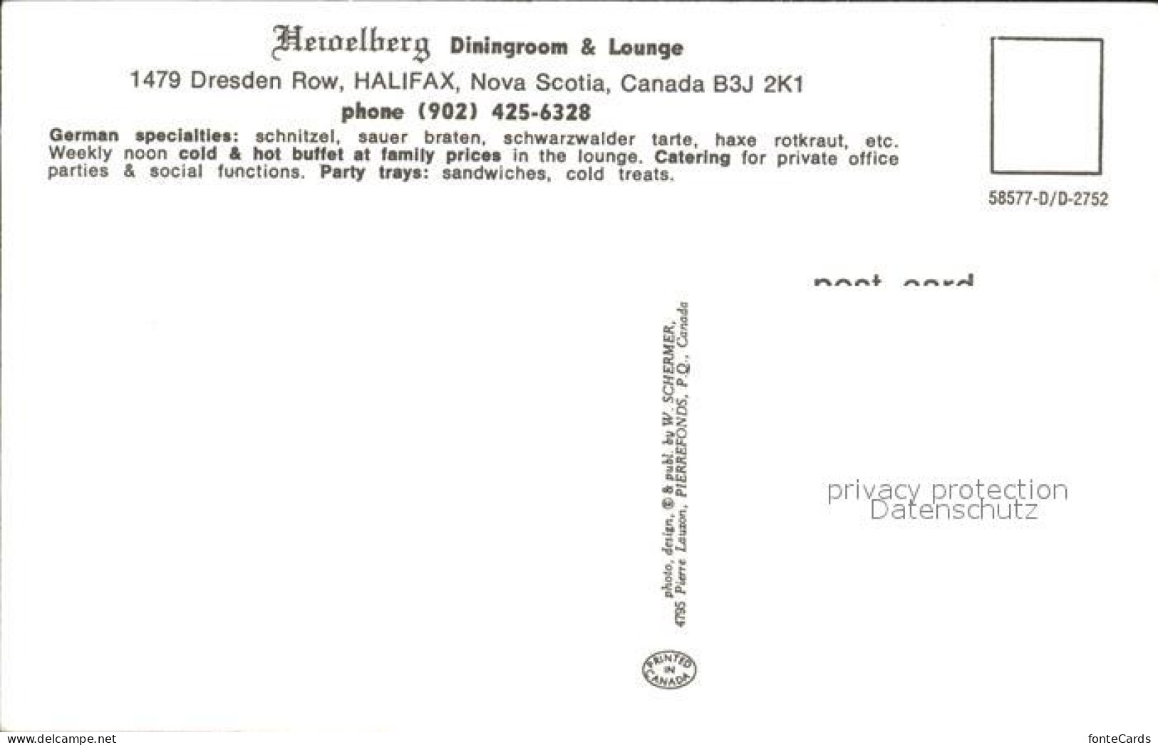 72922262 Halifax Nova Scotia Heidelberg Dining Room And Lounge Halifax Nova Scot - Unclassified