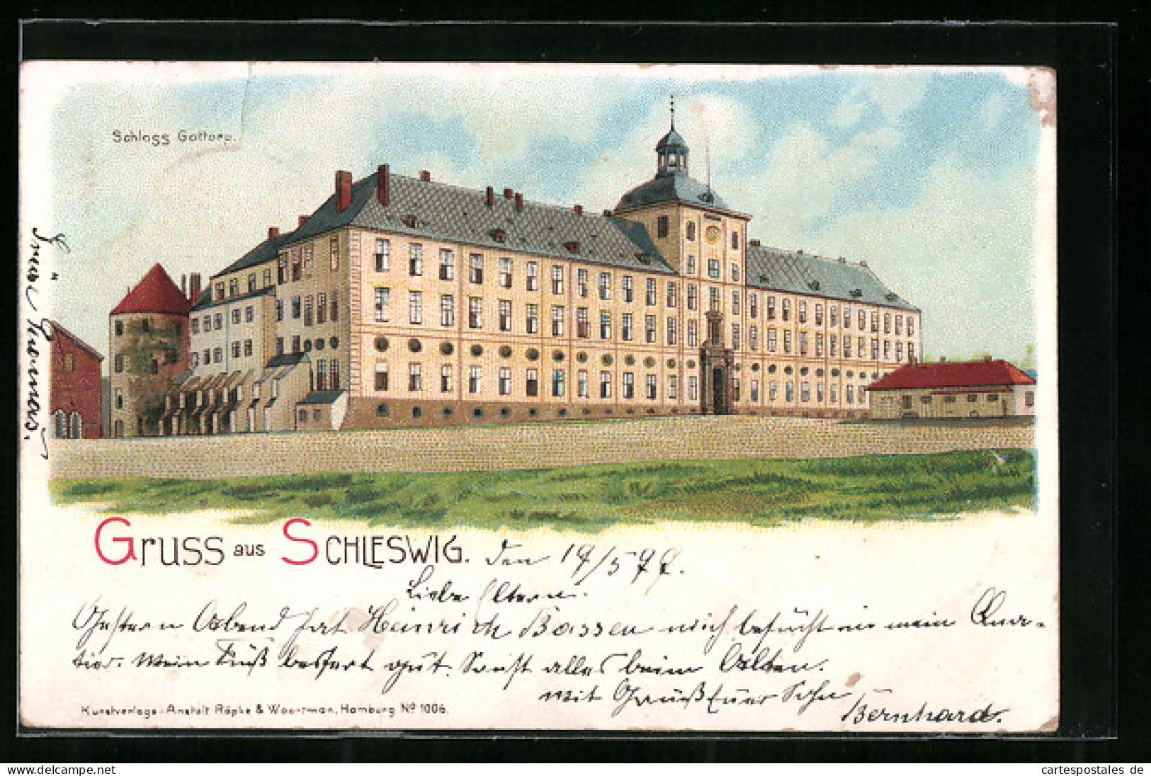 Lithographie Schleswig, Schloss Gottorp  - Schleswig