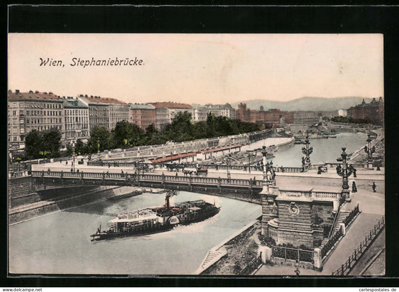 AK Wien, Stephaniebrücke Mit Dampfer Wien  - Autres & Non Classés