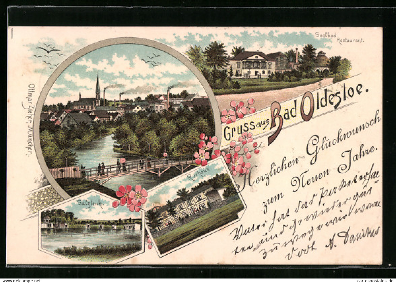 Lithographie Bad Oldesloe, Restaurant U. Soolbad, Kurhaus, Salzteich  - Bad Oldesloe