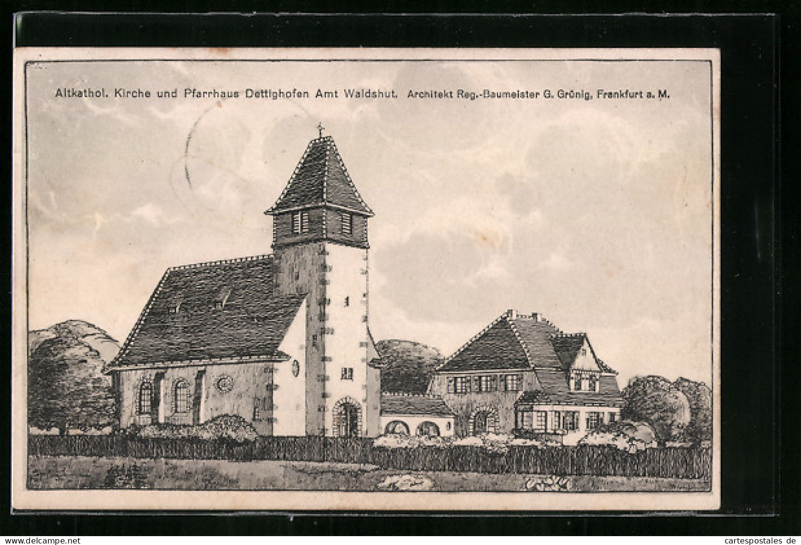 Künstler-AK Dettighofen, Altkatholische Kirche Und Pfarrhaus  - Other & Unclassified