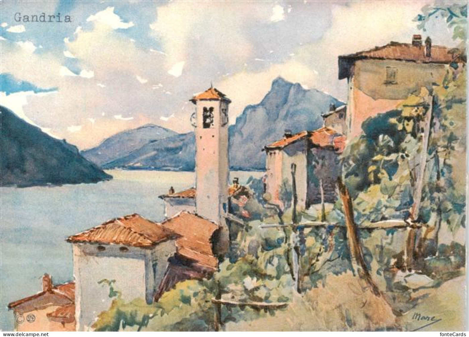 13926265 Gandria_Lago_di_Lugano Panorama Kuenstlerkarte - Autres & Non Classés