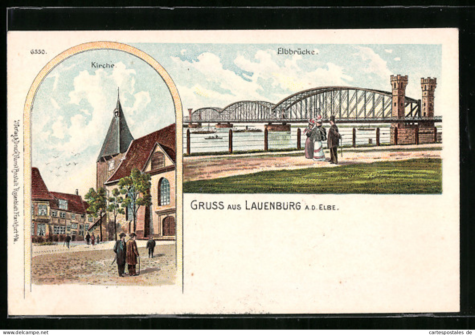 Lithographie Lauenburg A. D. Elbe, Kirche Und Elbbrücke  - Lauenburg