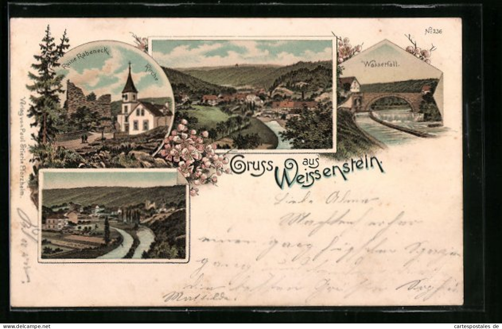 Lithographie Weissenstein, Ruine Rabeneck, Wasserfall Und Totalansicht  - Andere & Zonder Classificatie