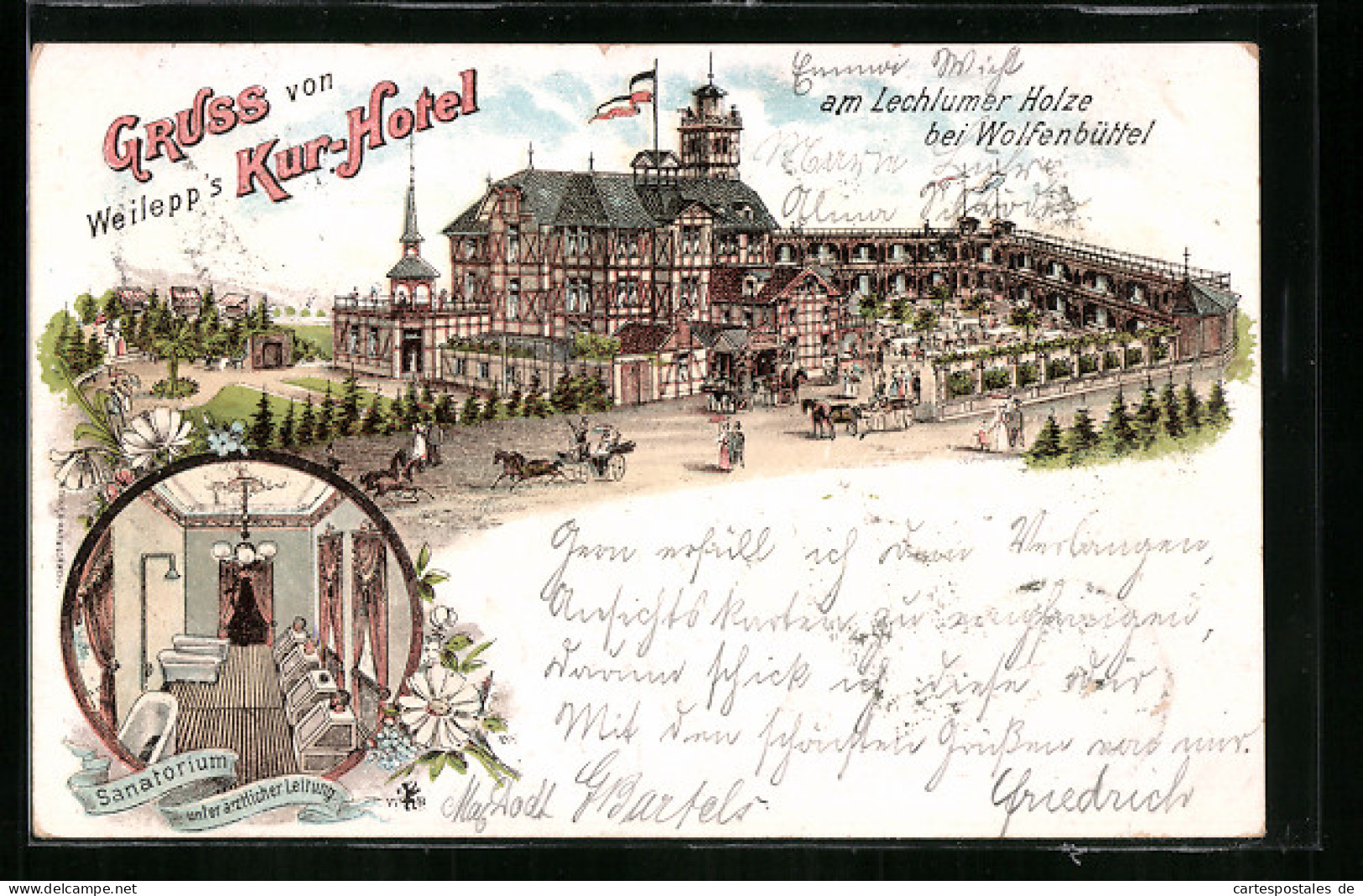 Lithographie Wolfenbüttel, Fischers Kurhotel Am Lechlumer Holze, Innenansicht Des Sanatoriums  - Wolfenbuettel