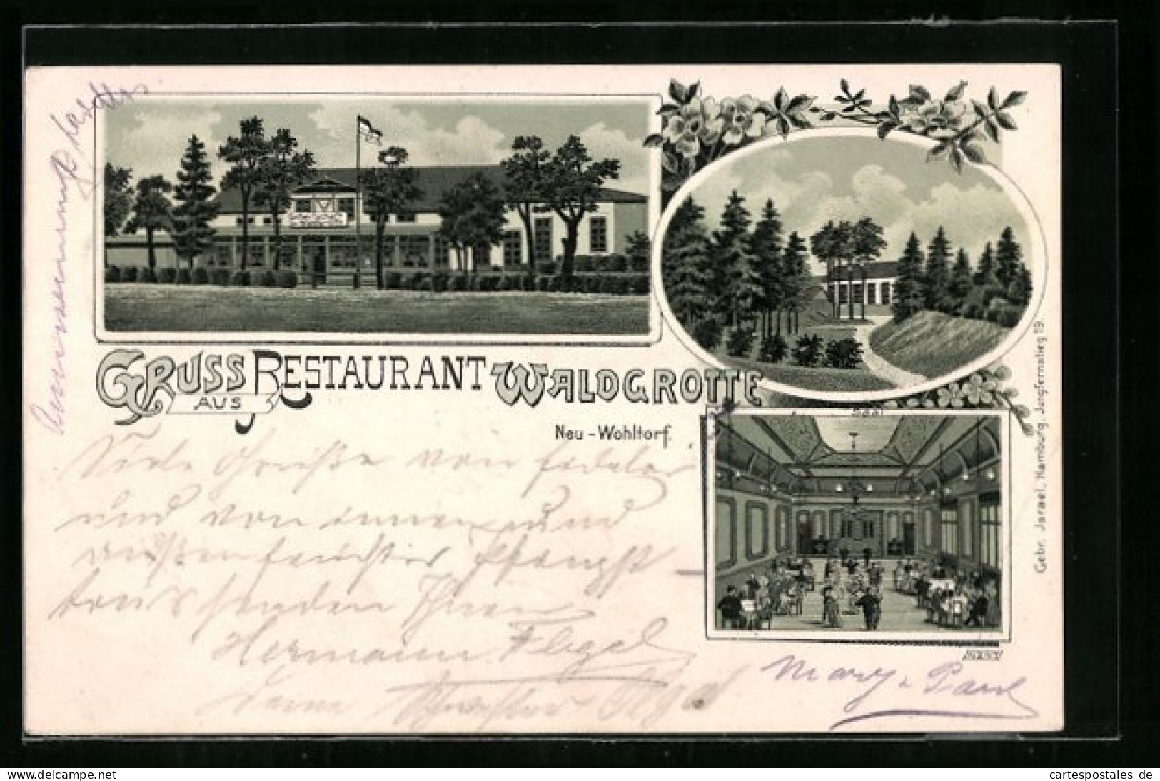 Lithographie Neu-Wohltorf, Restaurant Waldgrotte Mit Innenansicht  - Andere & Zonder Classificatie