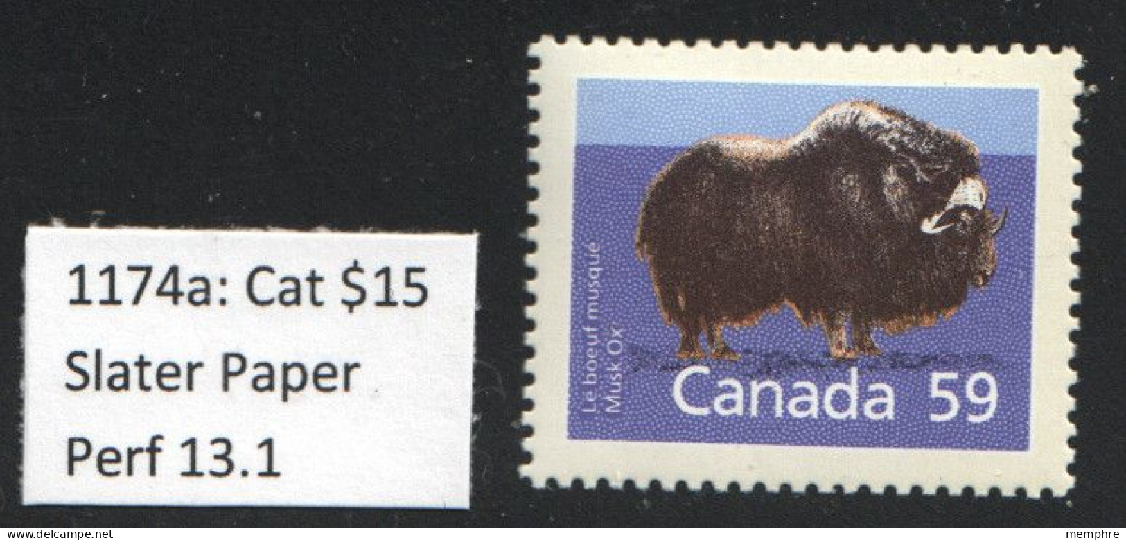 1989   Musk Ox 59¢ Definitive  Slater Paper, Perf 13.1 Sc 1174a MNH - Unused Stamps