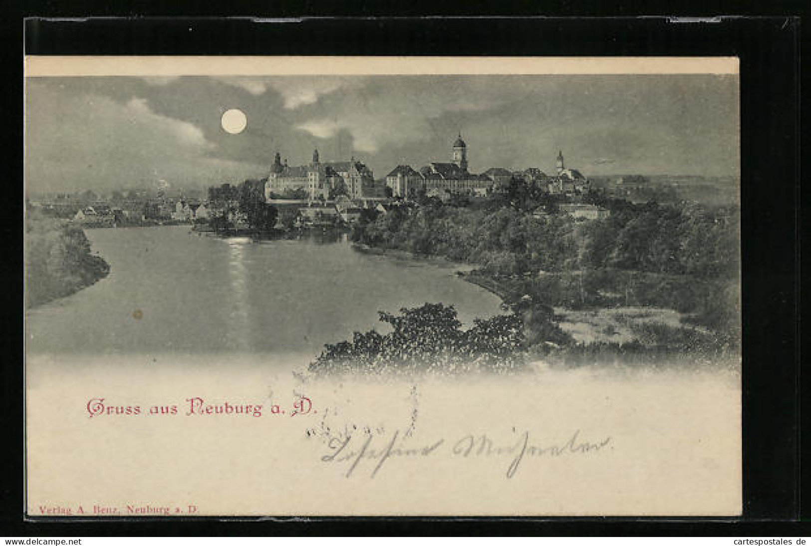 Mondschein-AK Neuburg A. D., Die Stadt Vom Wasser Hergesehen  - Neuburg