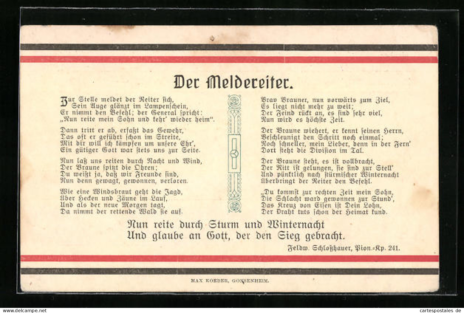 AK Gedicht: Der Meldereiter, Propaganda  - Guerre 1914-18