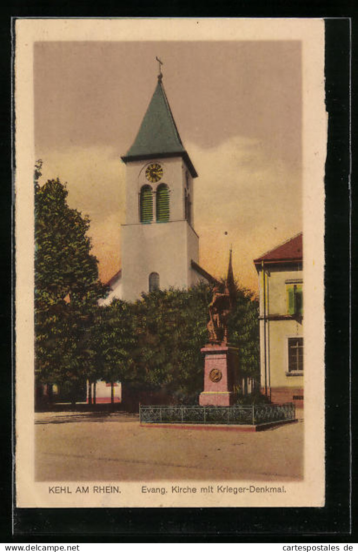 AK Kehl Am Rhein, Evang. Kirche Mit Krieger-Denkmal  - Kehl