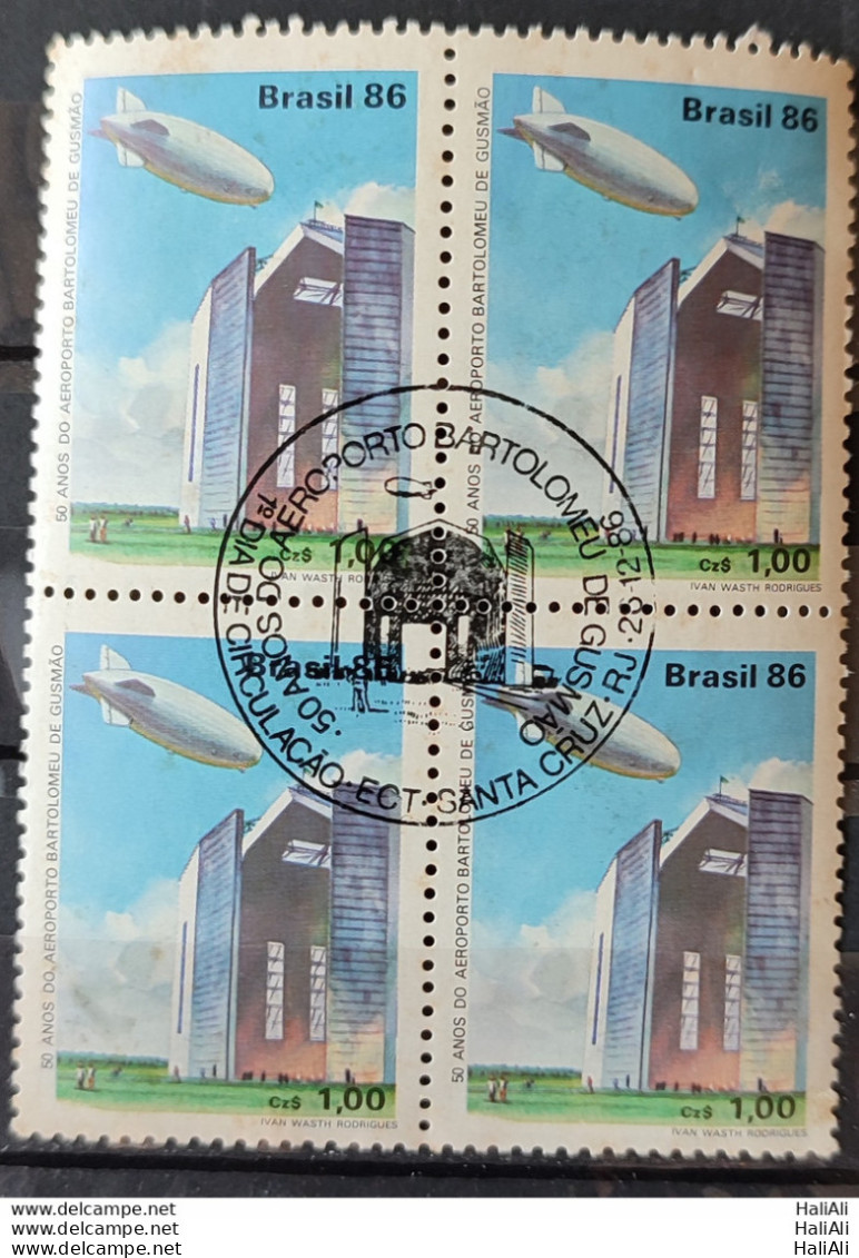 C 1541 Brazil Stamp 50 Years Airport Bartolomeu De Gusmao Balloon Hangar 1986 Block Of 4 CBC RJ - Neufs