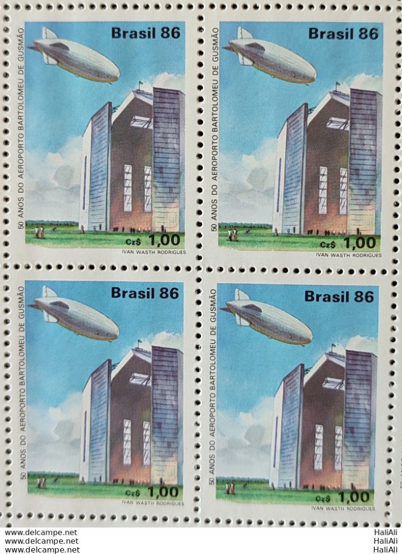 C 1541 Brazil Stamp 50 Years Airport Bartolomeu De Gusmao Balloon Hangar 1986 Block Of 4 - Ongebruikt