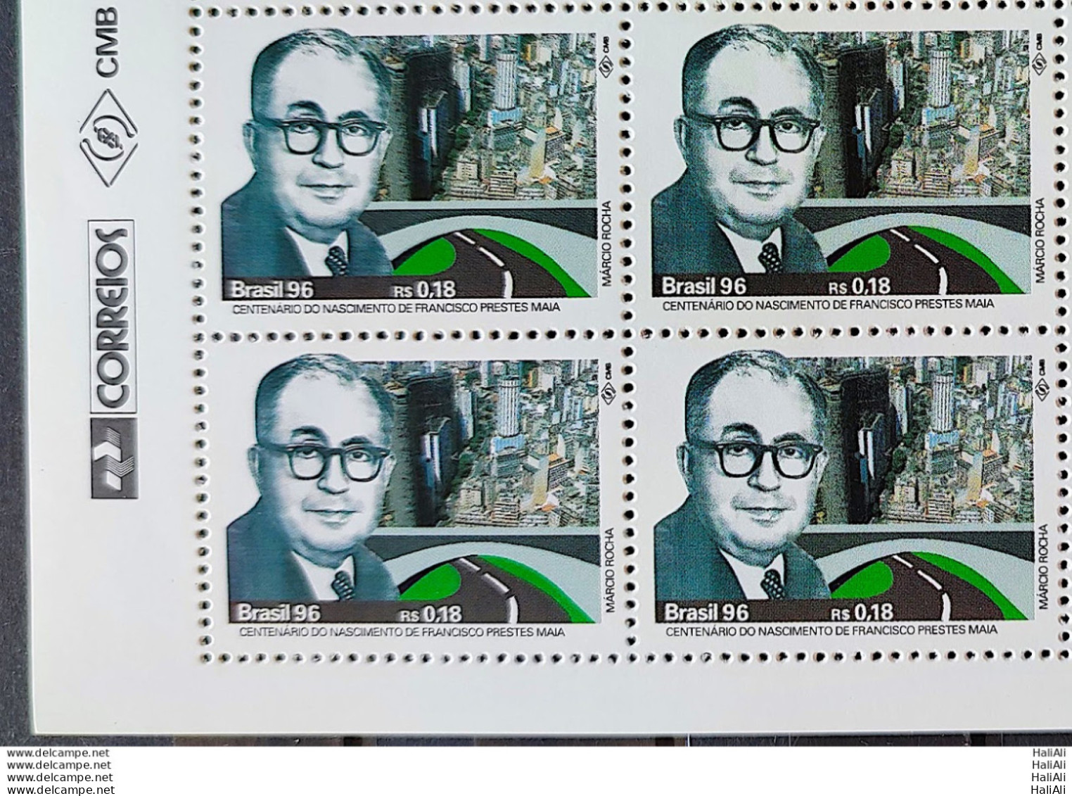 C 1986 Brazil Stamp Francisco Prestes Maia 1996 Block Of 4 Vignette Correios - Unused Stamps