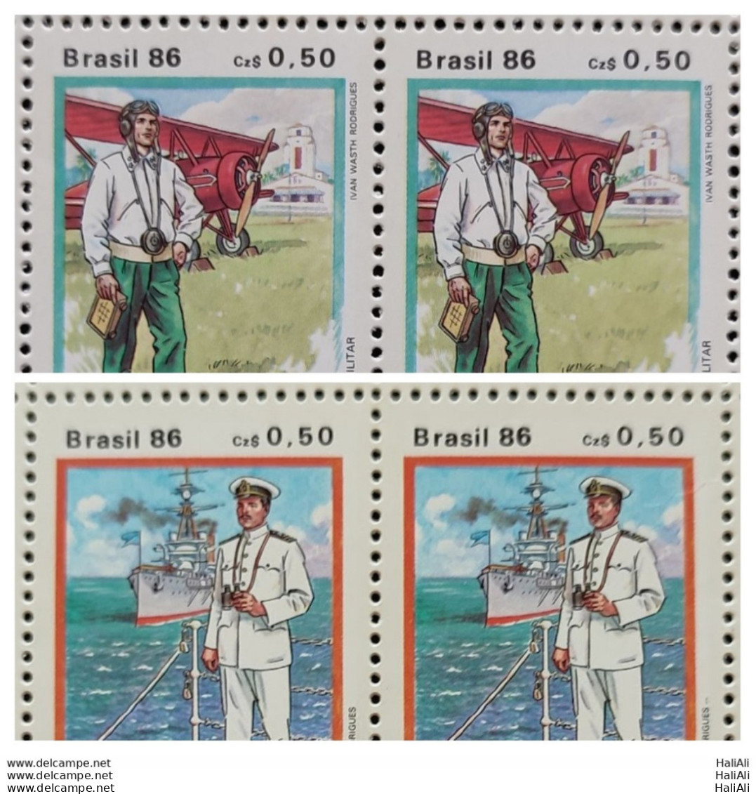 C 1539 Brazil Stamp Costumes And Uniforms Of Marine Aeronautics Ship Airplane 1986 Block Of 4 Complete Series - Ongebruikt