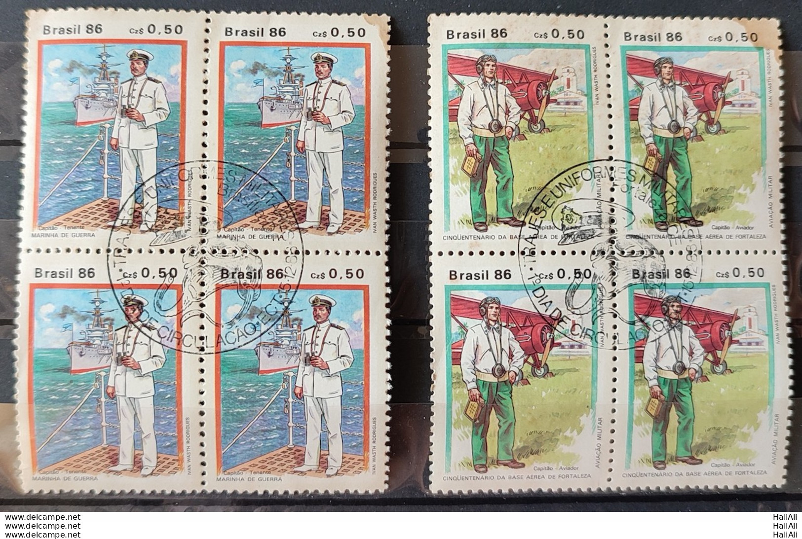 C 1539 Brazil Stamp Costumes And Uniforms Of Marine Aeronautics Ship Airplane 1986 Block Of 4 CBC Brasilia Complete Seri - Unused Stamps
