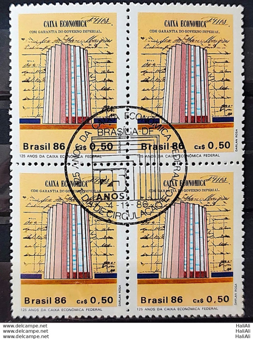 C 1529 Brazil Stamp 125 Years Banco Caixa Economica Federal Economy 1986 Block Of 4 CBC Brasilia - Unused Stamps