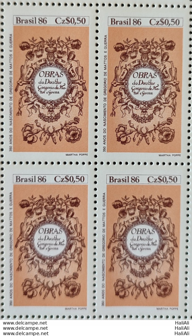 C 1527 Brazil Stamp Book Day Literature Gregorio De Mattos Guerra 1986 Block Of 4 - Neufs