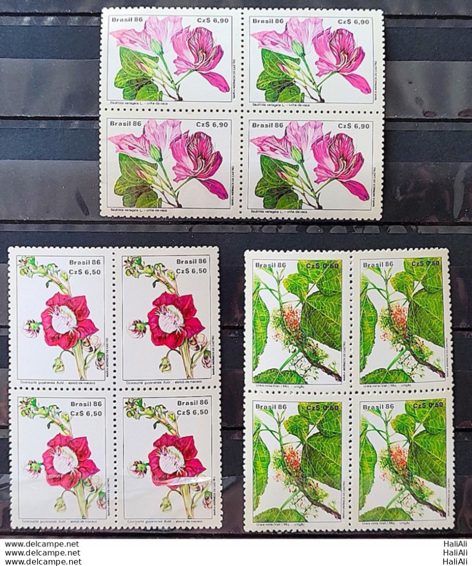 C 1523 Brazil Stamp Flora Flowers 1986 Block Of 4 Complete Series - Ongebruikt