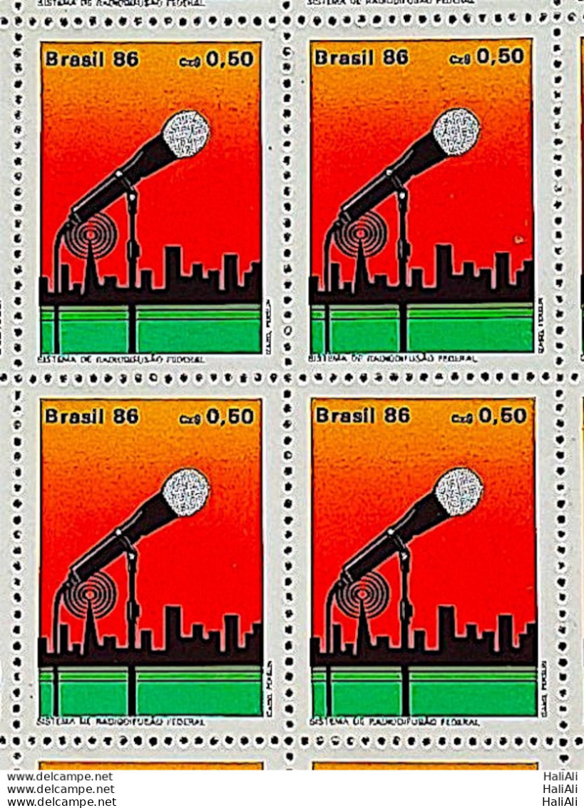 C 1521 Brazil Stamp Radiodifusion Communication Microphone 1986 Block Of 4 - Ongebruikt