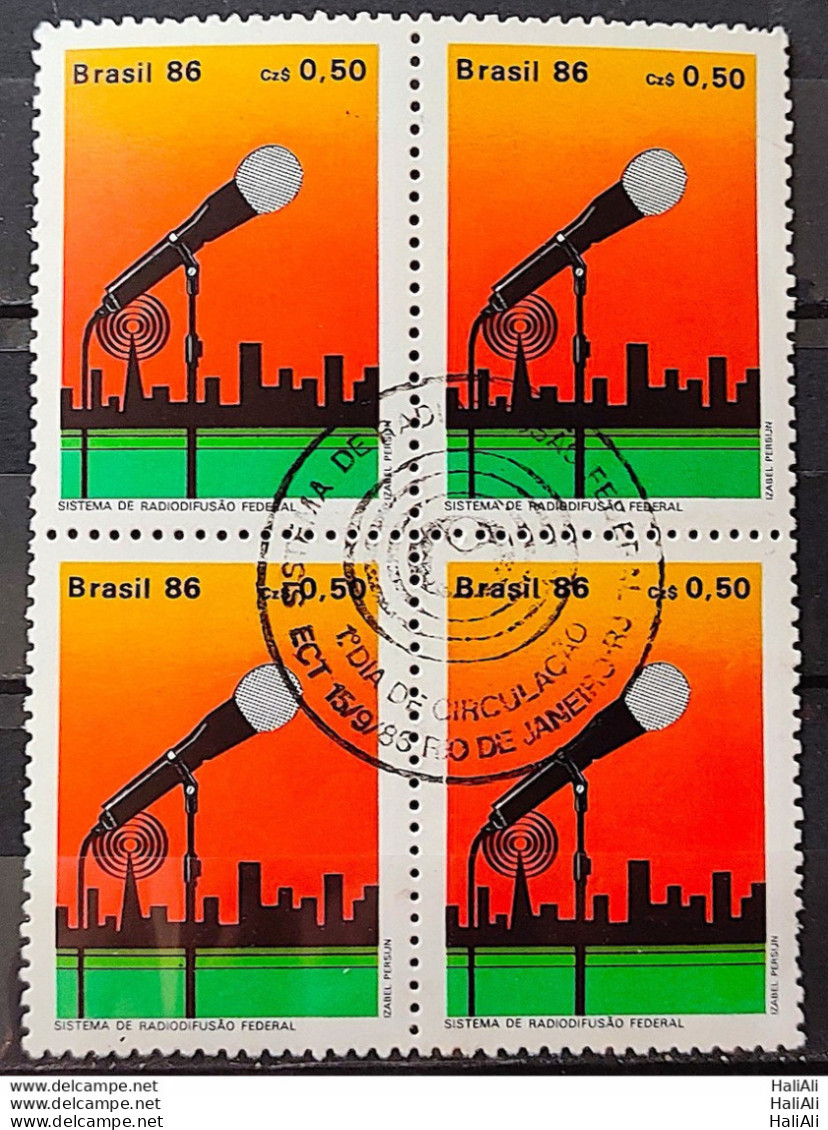 C 1521 Brazil Stamp Radiodifusion Communication Microphone 1986 Block Of 4 CBC RJ 1 - Neufs