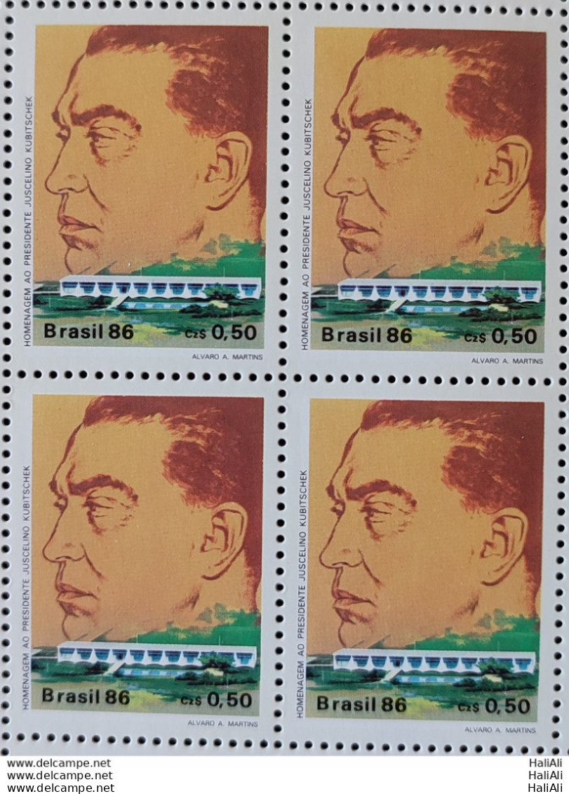 C 1518 Brazil Stamp President Juscelino Kubitschek Brasilia 1986 Block Of 4 - Ungebraucht