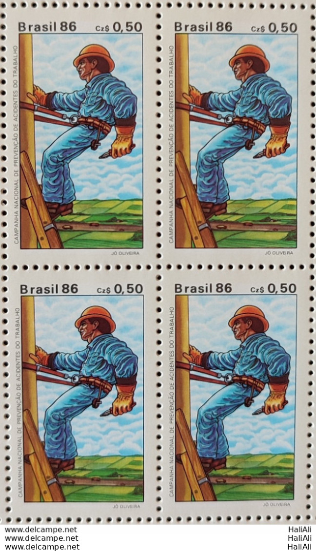 C 1516 Brazil Stamp Prevention Of Work Accidents Health Safety 1986 Block Of 4 - Nuovi