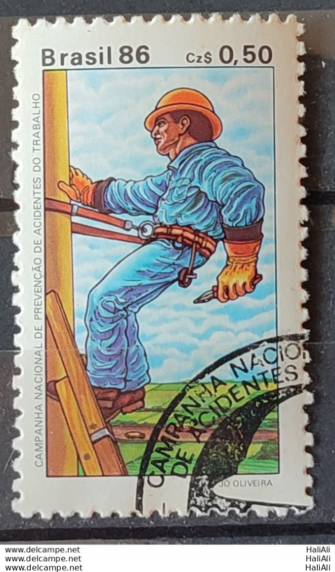 C 1516 Brazil Stamp Prevention Of Work Accidents Health Safety 1986 Circulated 2 - Gebruikt
