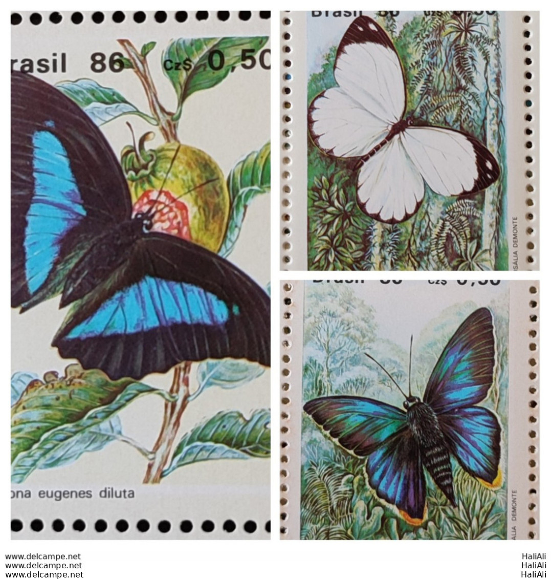 C 1512 Brazil Stamp Butterfly Insects 1986 Complete Series - Nuovi